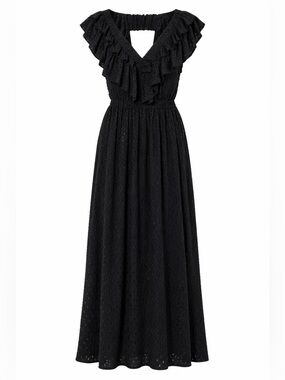 Tribal Femme Black Maxi Dress Ruffle Open Back XS NWT
